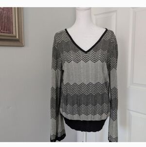 White House Black Market V-Neck Sweater in Black and Gray